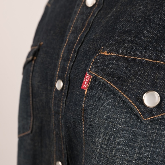 Levi's Men's Denim Pearl Snap Shirt Medium Western - Picture 2 of 6
